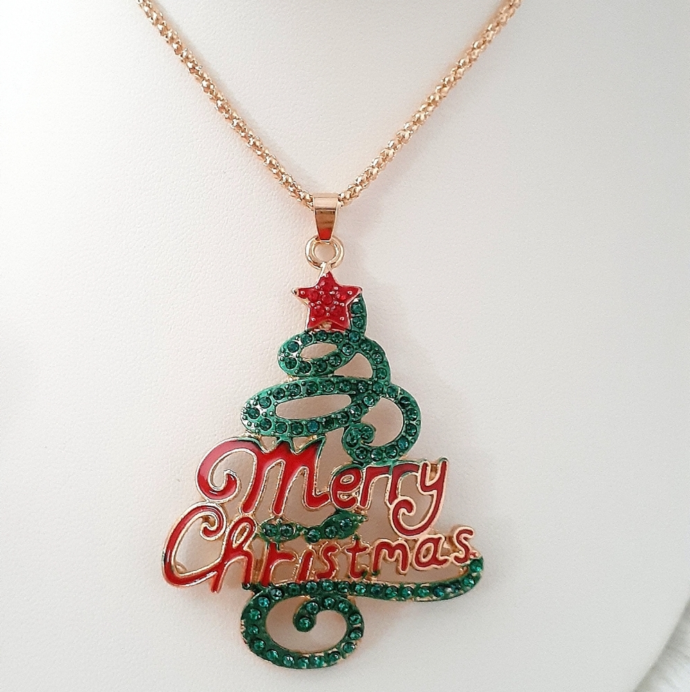 Green Christmas Tree Necklace